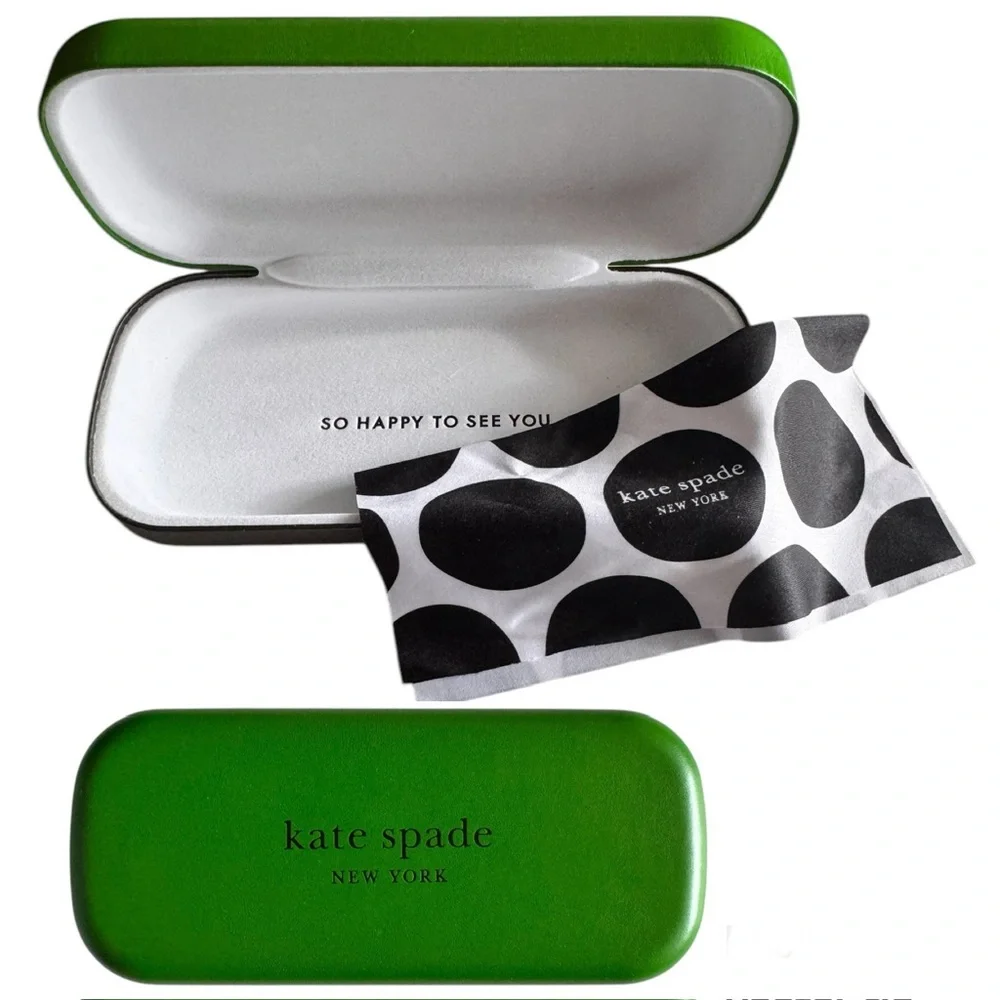 Kate Spade Hard Shell Green Eyeglass Case with Cleaning Cloth
